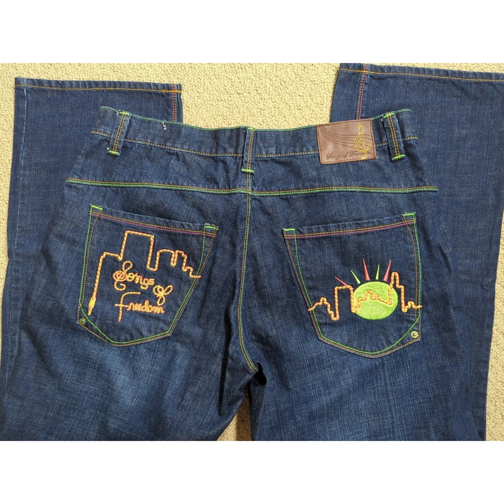SONGS OF FREEDOM Men's Jeans 38 x 33 Y2K Baggy Wide Leg Denim‎ 5 Pocket NWOT